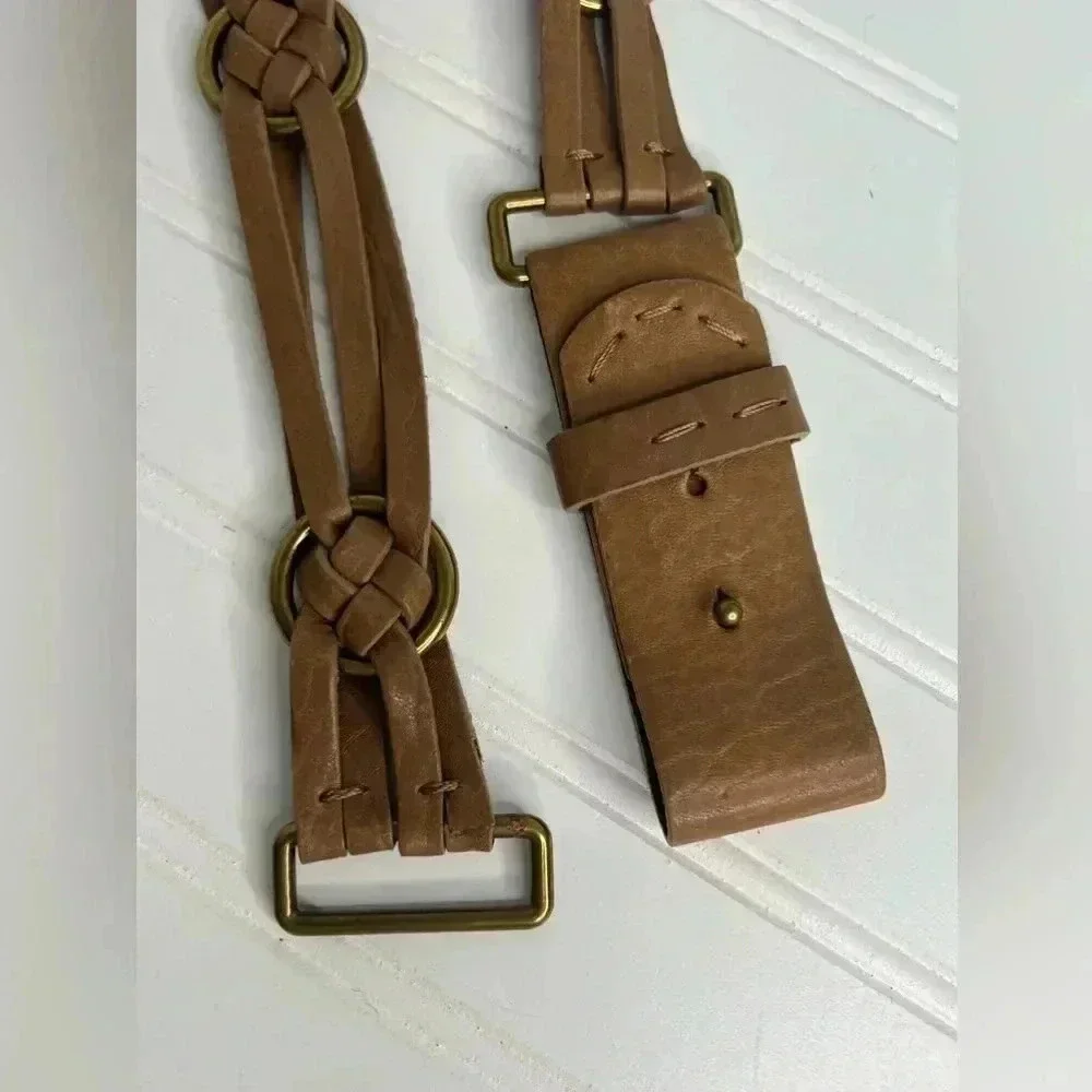 Braided Bohemian Leather Belt Brass Rings‎ details